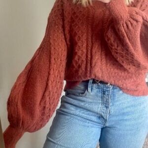 Love, Fire Cable Knit Ballon Sleeve Sweater